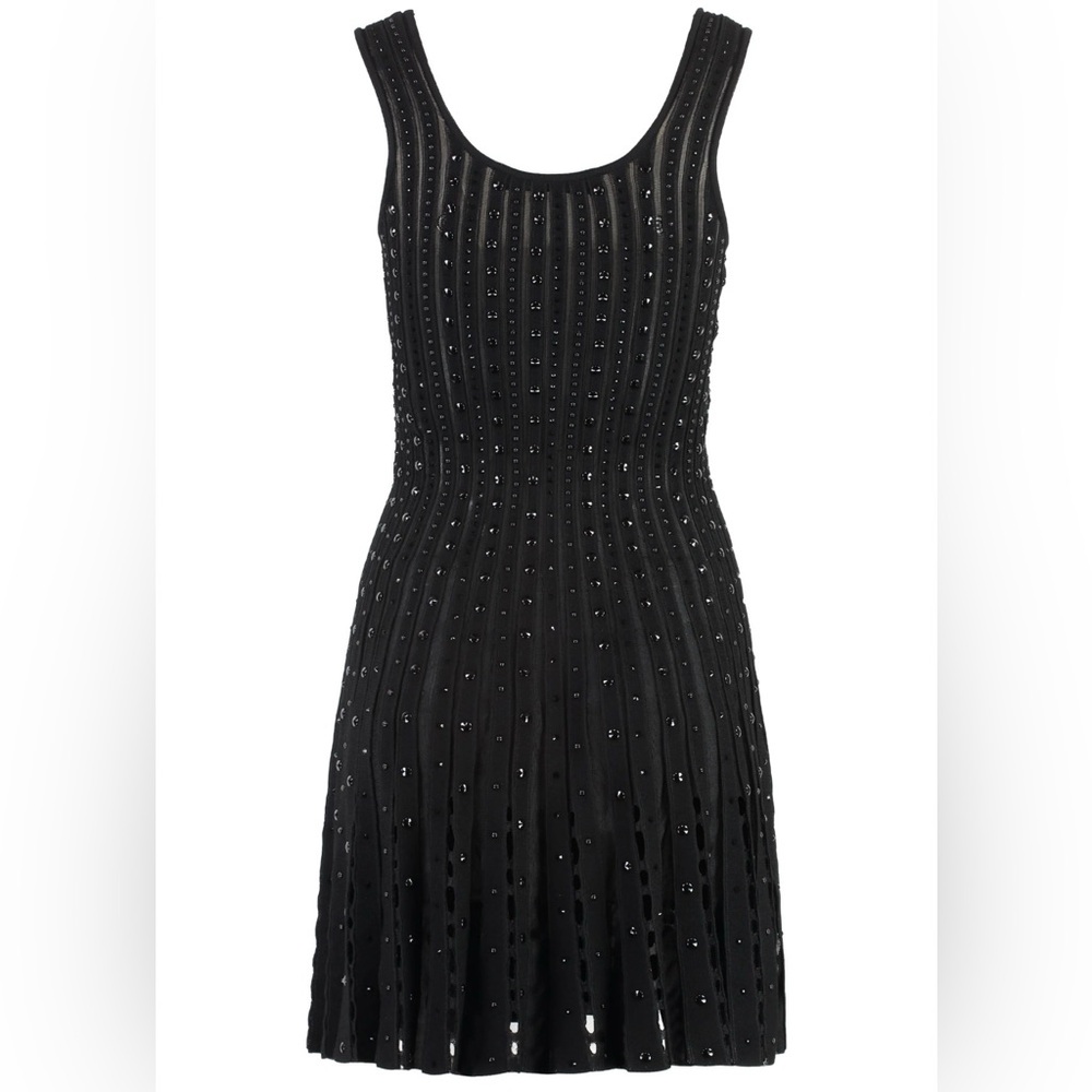 APART Black Beaded Stripes Sleeveless Cocktail Mid Length Sleek Boho Dress Sz 10